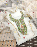 Indiehaat | Kota Cotton Embroidery White Suit (Top+Dupatta)