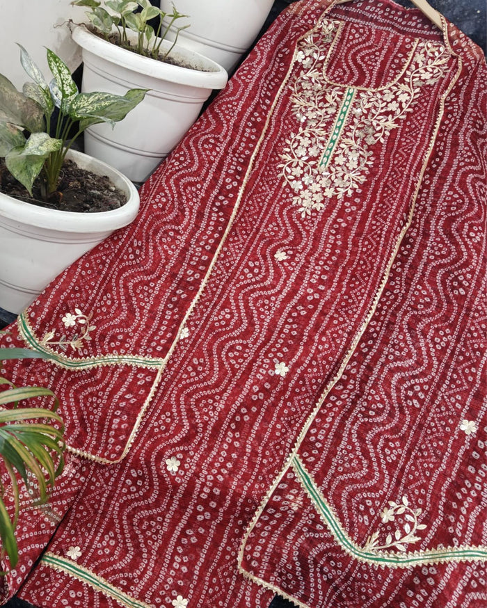 Indiehaat | Kota Cotton Silk Gota Patti Suit Brown
