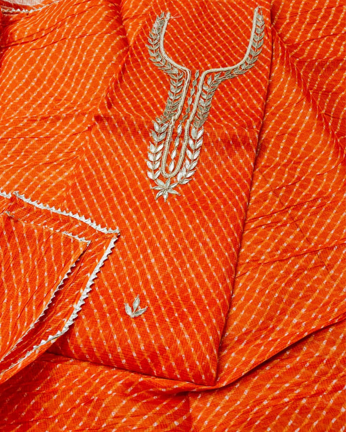 Indiehaat | Kota Cotton Silk Gota Patti Suit Orange