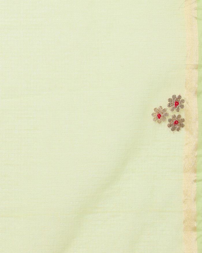 Pankhudi Gota Patti Lime Green Kota Cotton Saree