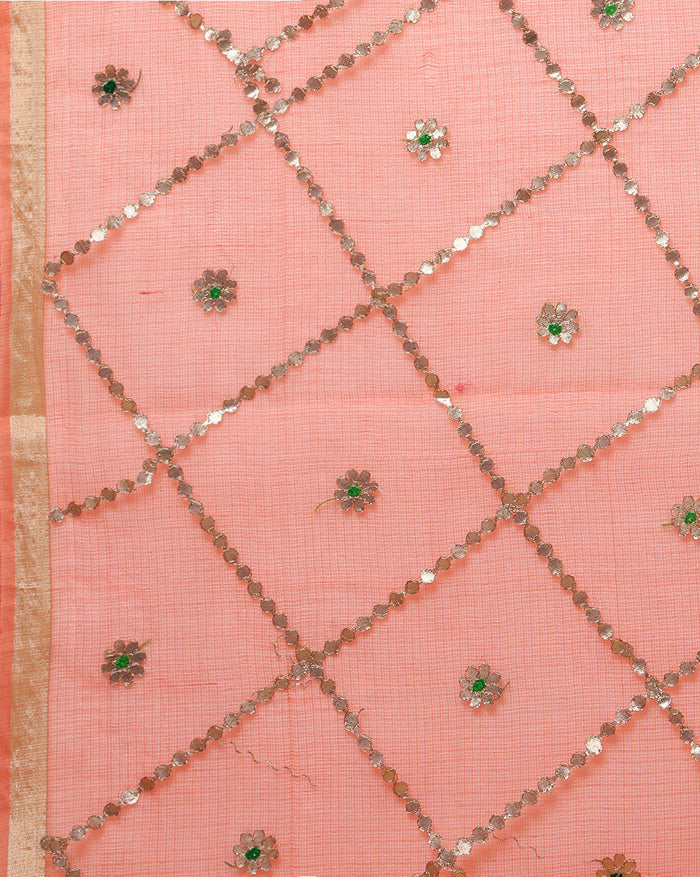 Pankhudi Gota Patti Peach Kota Cotton Saree