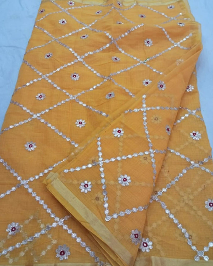 Indiehaat | Kota Cotton Gota Patti Yellow Saree
