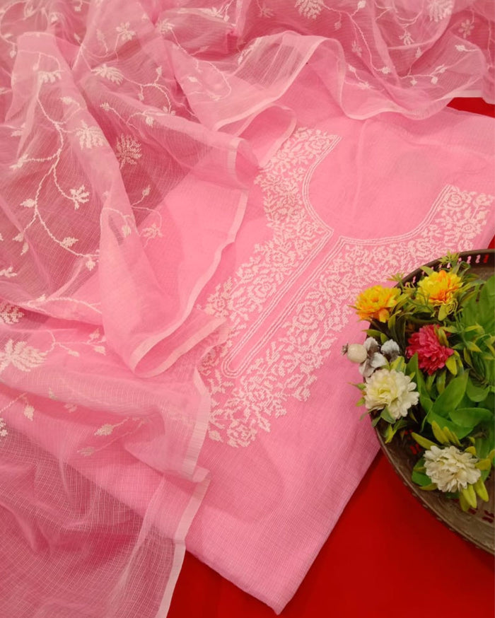 Indiehaat | Kota Cotton Pink Embroidered 2 Piece Suit