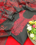 Indiehaat | Kota Cotton Black & Red Embroidered 2 Piece Suit