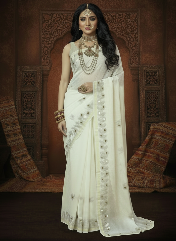 Pankhudi Kota Cotton Gota Patti Pure White Saree