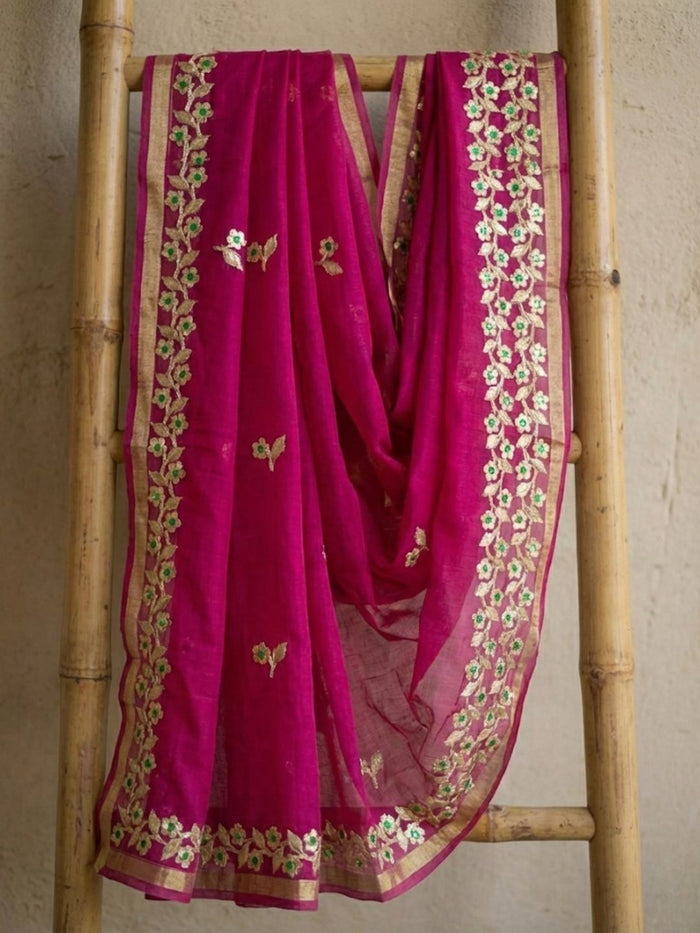 Pankhudi Kota Cotton Gota Patti Rani Pink Saree