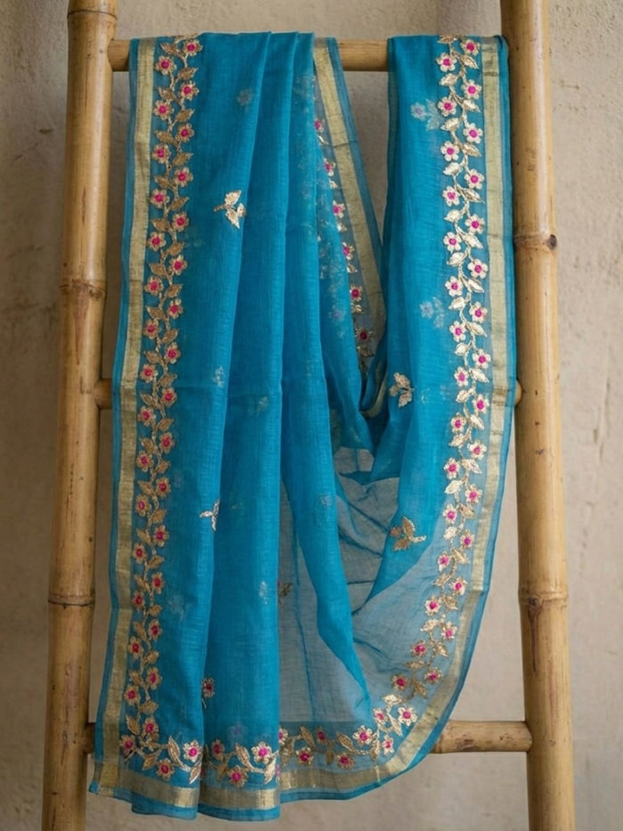 Pankhudi Kota Cotton Gota Patti Sky Blue Saree