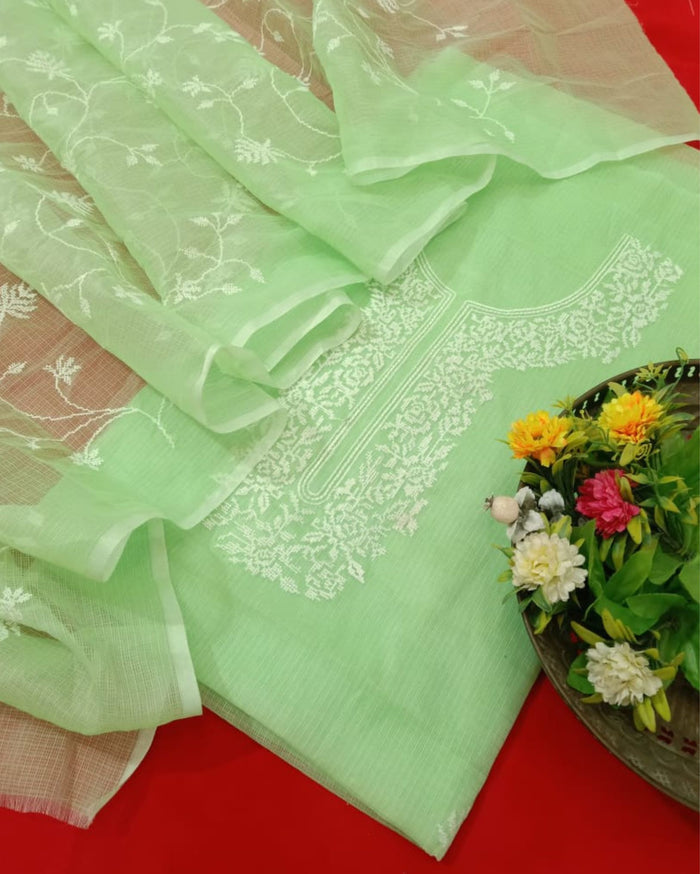 Indiehaat | Kota Cotton Green Embroidered 2 Piece Suit