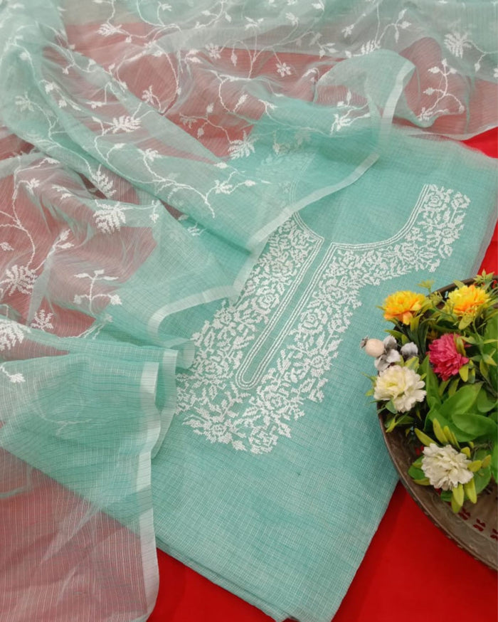 Indiehaat | Kota Cotton Green Embroidered 2 Piece Suit
