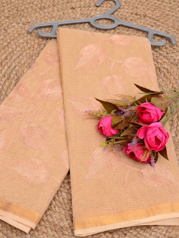 Pankhudi Kota Doria Cozy Peach Saree Embroidered