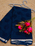 Pankhudi Kota Doria Navy Blue Saree Embroidered