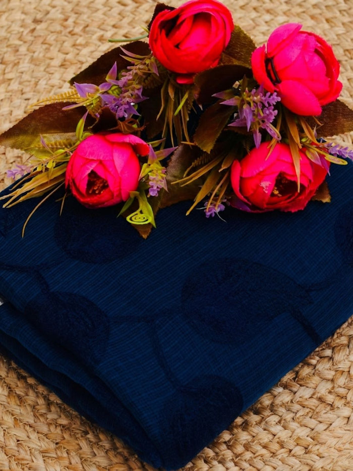 Pankhudi Kota Doria Navy Blue Saree Embroidered