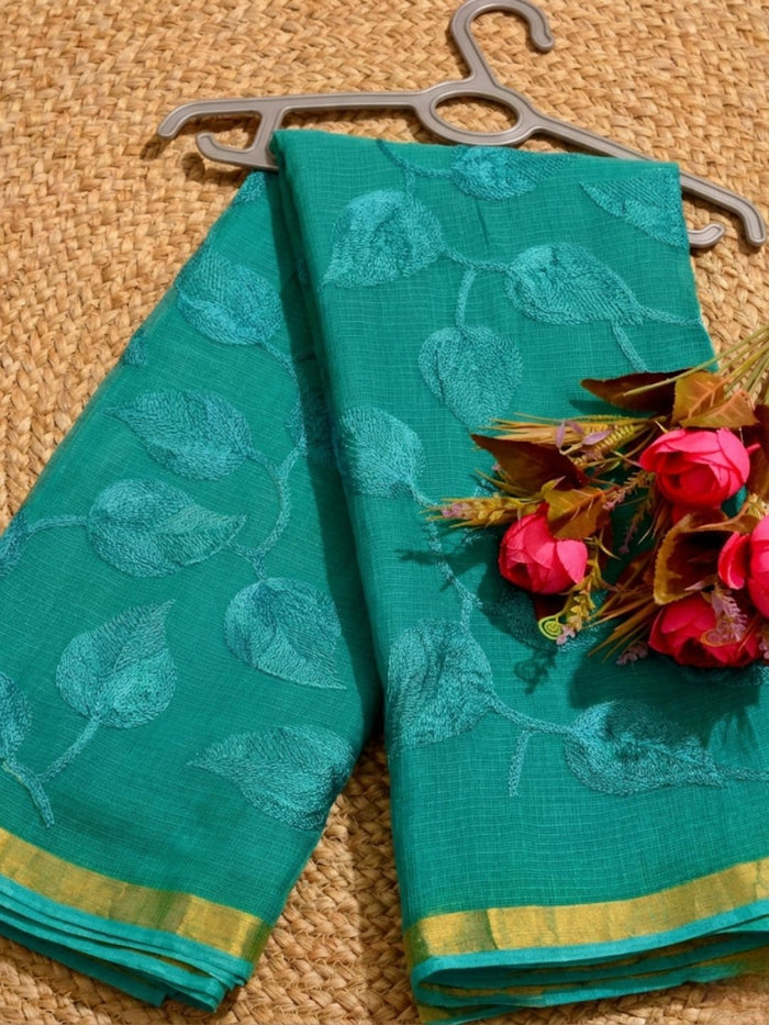 Pankhudi Kota Doria Serene Green Saree Embroidered