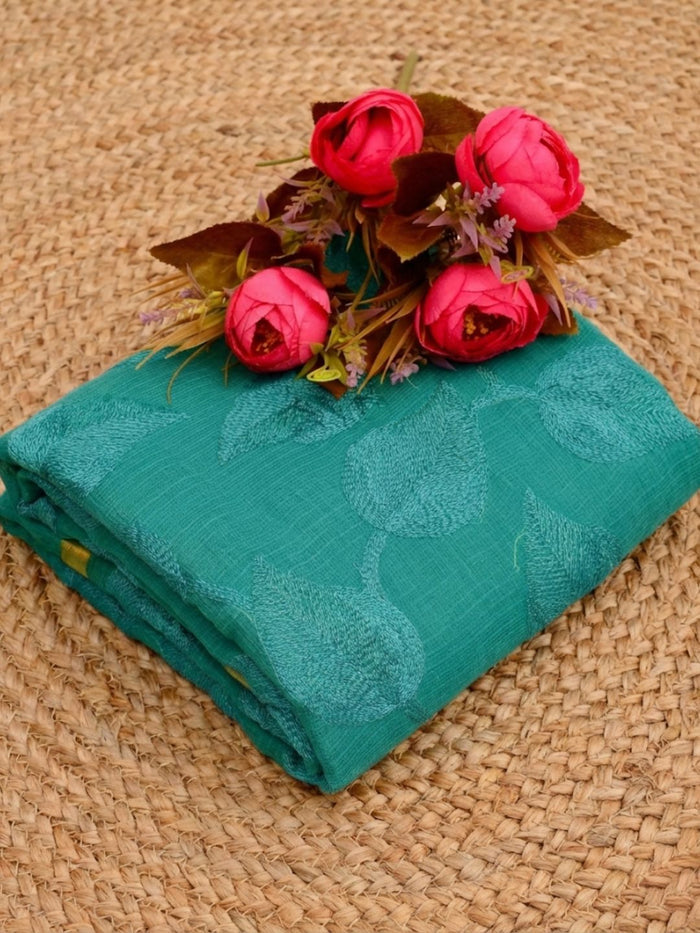 Pankhudi Kota Doria Serene Green Saree Embroidered