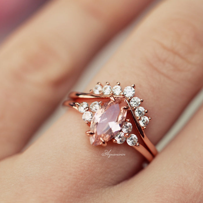 Petite Crown Stacking Wedding Band in 14K Rose Gold Vermeil by Aquamarise, featuring a dainty curved chevron design with sparkling round stones, ideal for layering or pairing in Rose Gold Vermeil Rings and Women’s Wedding Bands collections.