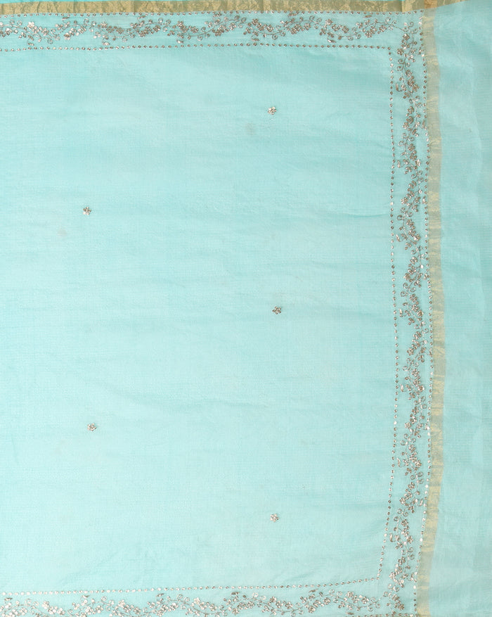 Pitta Handwork Pure Silk Kota Doria Saree Sky Blue