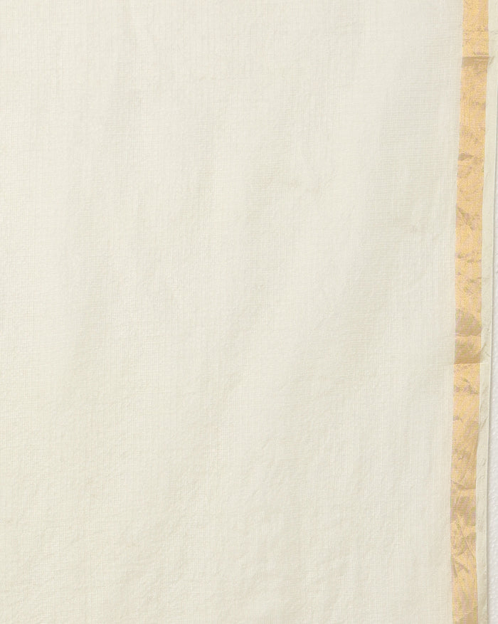 Pitta Handwork Pure Silk Kota Doria Saree White