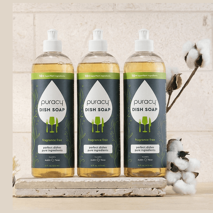 Plant-Based Concentrated Dish Soap bottles on display against a neutral background, showcasing eco-friendly cleaning.