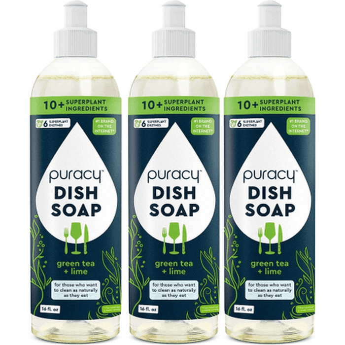 Plant-Based Concentrated Dish Soap bottles in green tea and lime scent for natural dish cleaning.