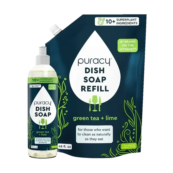 Plant-Based Concentrated Dish Soap – Sulfate-Free, 160 Washes with green tea and lime scent.