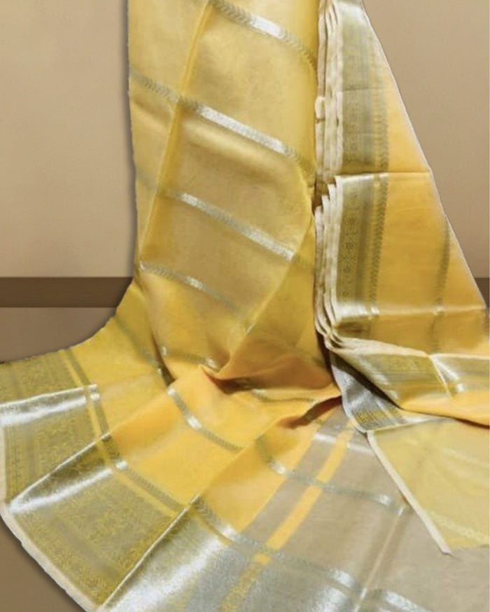 Banarasi Pure Organza Silk Yellow Saree for Elegant Occasions | Indiehaat
