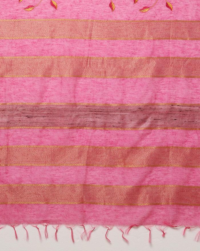 Poised Eri Tussar Silk Embroidered Pink Saree