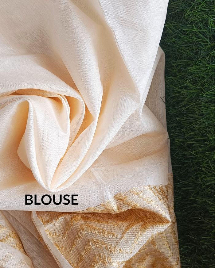Chanderi Silk Saree – Cream Color, Silkmark Certified