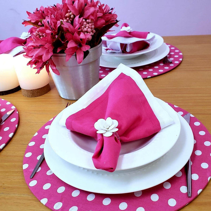 Charlo's Set of 4 Round Placemats Covers 14 Dia inch Dot Polka Pink-1