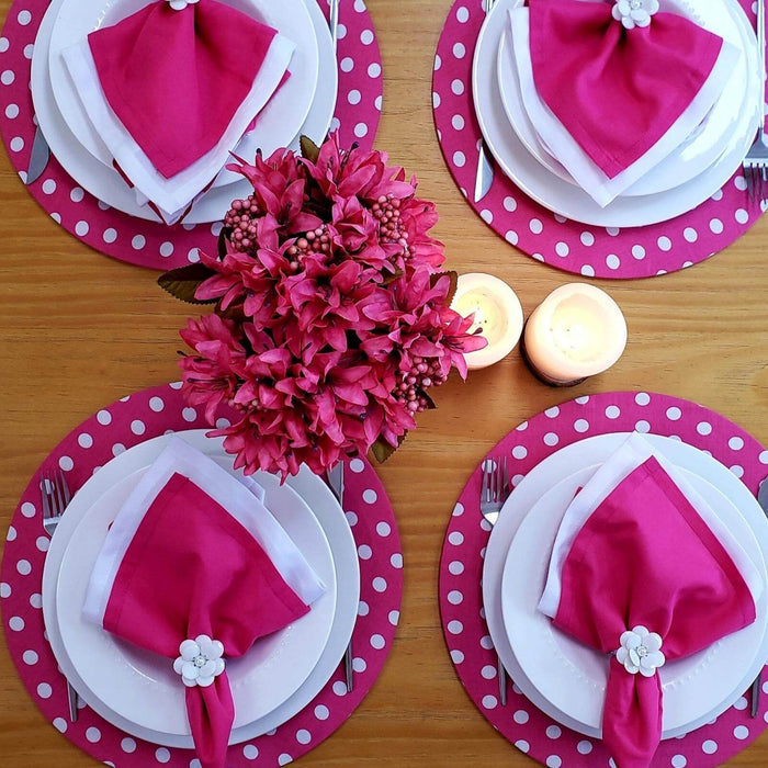 Charlo's Set of 4 Round Placemats Covers 14 Dia inch Dot Polka Pink-4
