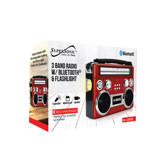 Supersonic Portable 3 Band Radio with Bluetooth and Flashlight-2