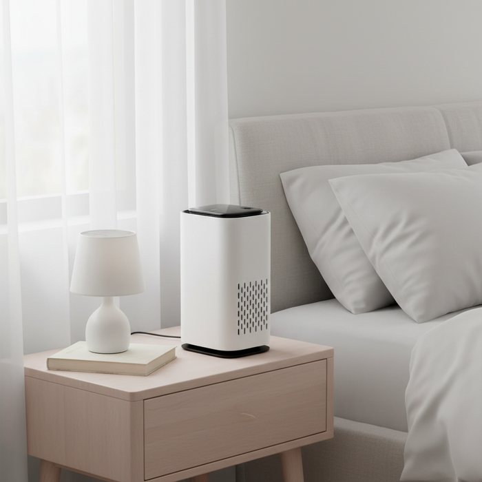 AI-generated Portable HEPA Air Purifier bedroom scene based on the real product image