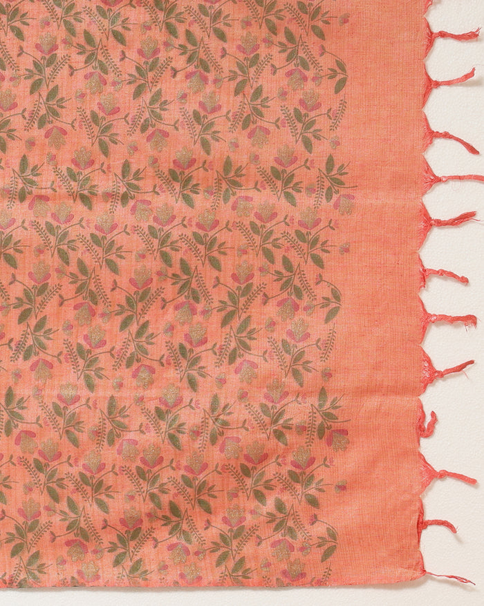 Printed Khadi Silk Peach Suit (T+B+D)