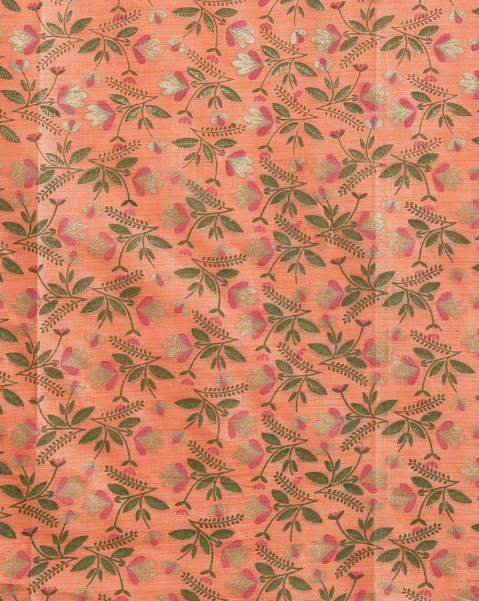 Printed Khadi Silk Peach Suit (T+B+D)