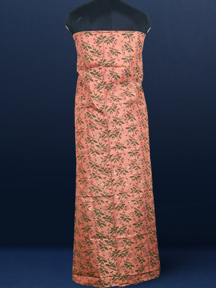 Printed Khadi Silk Peach Suit (T+B+D)