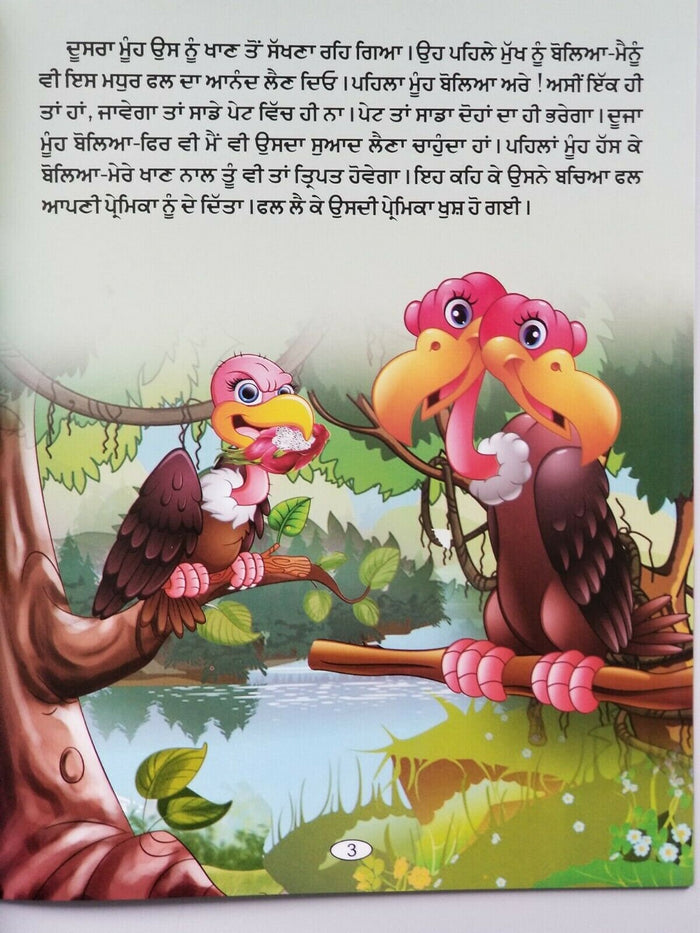 Punjabi reading kids panchtantra stories pair of pigeons & hunter learning book