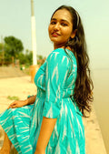 IndieHaat|Pure Cotton Dress Ikkat Design Blue 25% Off