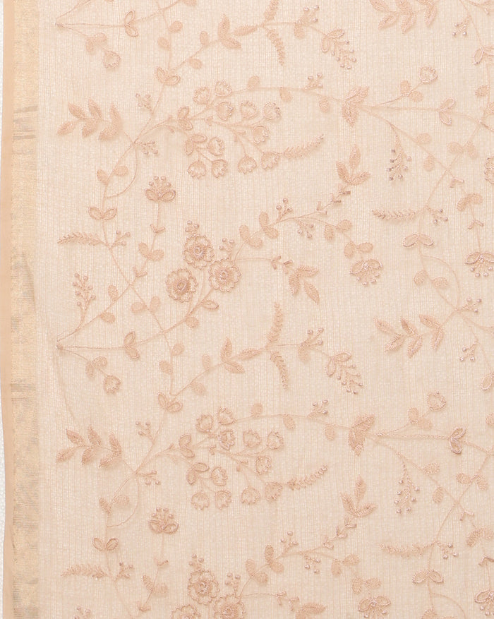 Pure Cotton Kota Doria Saree Beige Jaal Embroidery
