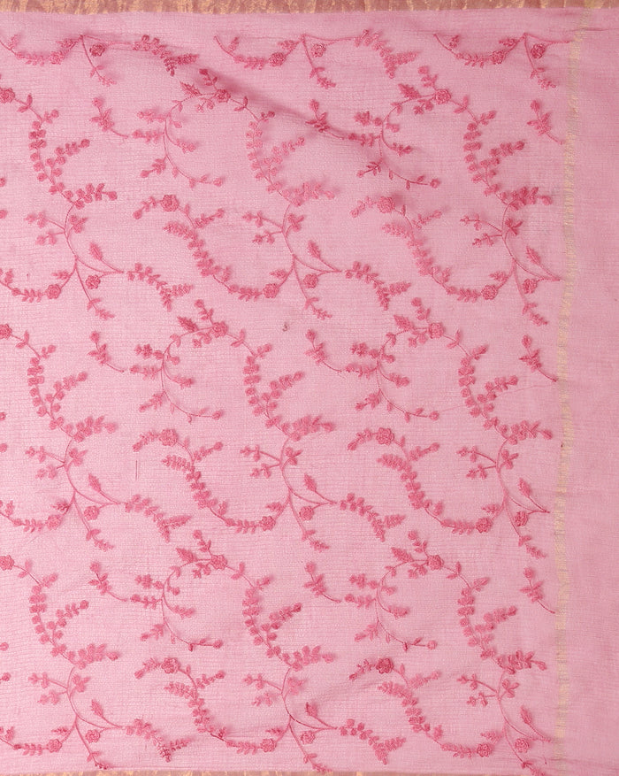 Pure Cotton Kota Doria Saree Rose Pink Jaal Embroidery
