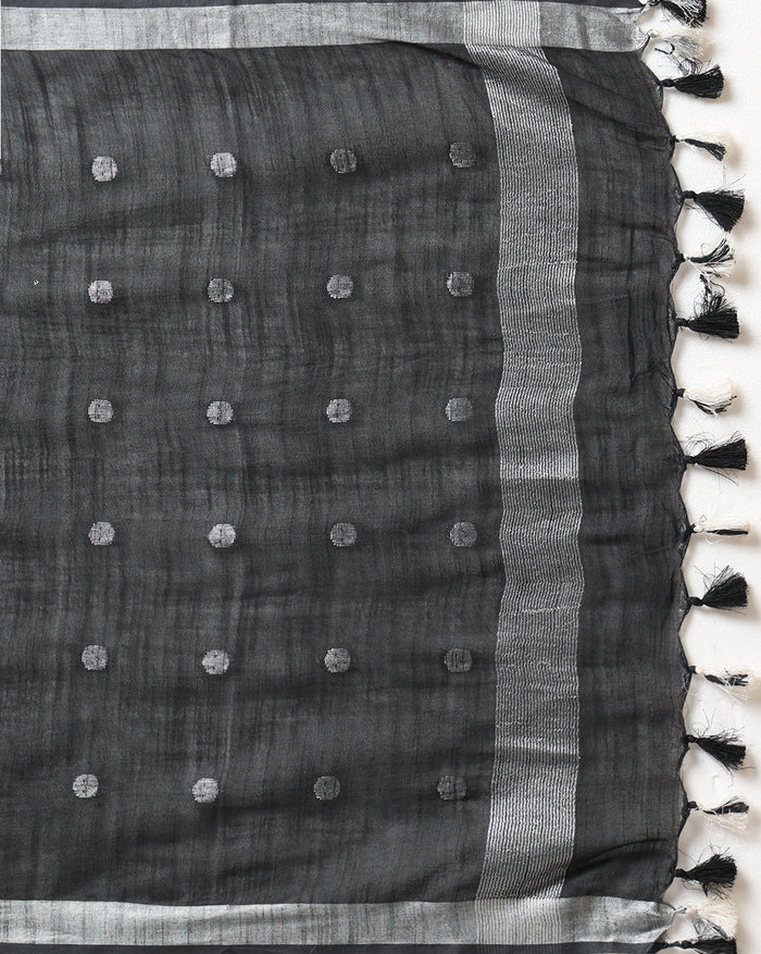 Pure Linen Artistic Black Dupatta & Black Ikkat Kurti Set