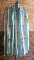 Pure Linen Dupatta Blue Color with Embroidery