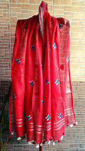 Pure Linen Dupatta Red Color with Embroidery