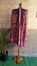 Pure Linen Dupatta Red Color with Embroidery