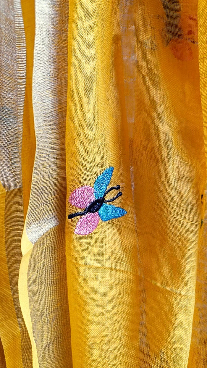 Pure Linen Energy Yellow Dupatta with Embroidery