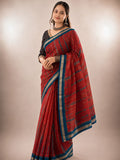 Pure Silk Kota Doria Multi Tye-Dye Sarees Red Color with running blouse-Indiehaat