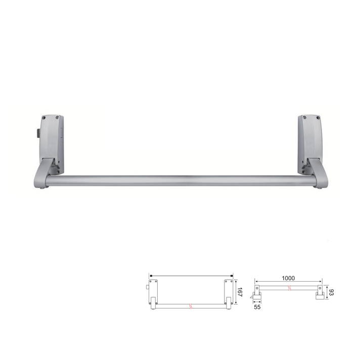 Push bar emergency exit with latch (reversible)