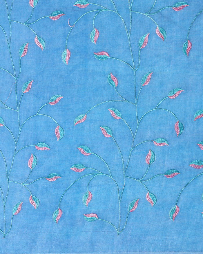 Quaint Eri Tussar Silk Embroidered Blue Saree