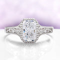 Lab Grown Diamond Engagement Ring in 14K White Gold (IGI Certified) by Aquamarise Gold, featuring an ornate white gold band with intricate scrollwork around a radiant-cut diamond.