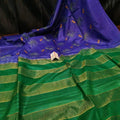 Eri Silk Digital Embroidered Blue Saree with Running Blouse-Indiehaat
