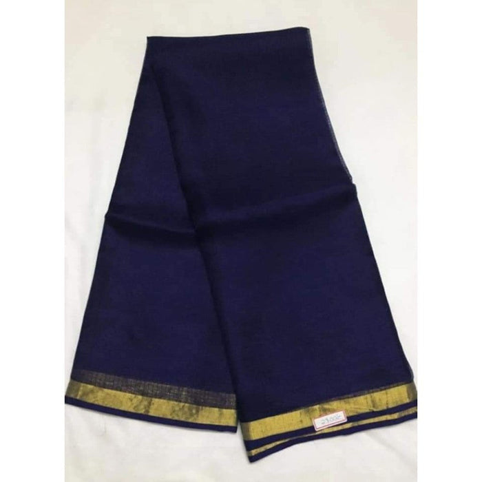 Kota Doria Pure Silk Blue Saree Hand Dyed with Blouse-Indiehaat