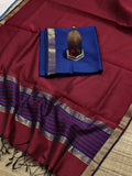 Indiehaat | Maheshwari Silk Zari Border Suit Blue & Red